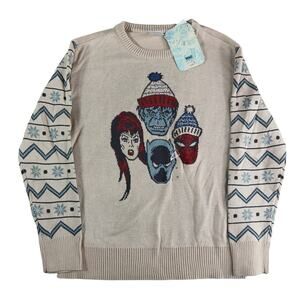 Disney 100 Marvel Christmas Sweater Boys Kids Medium Tan Knit Unisex Holiday NWT